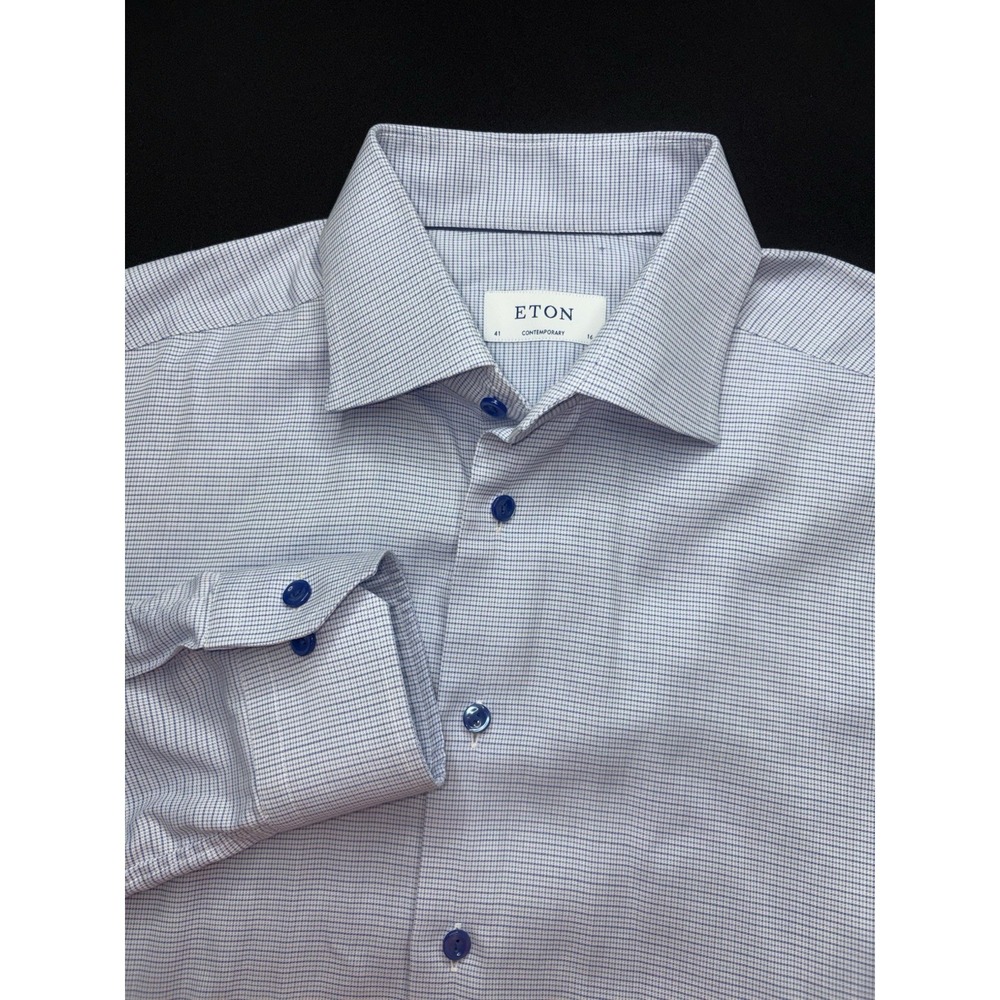 ETON Contemporary Dress Shirt Men's 41 / 16 Check Blue Button Down Blue